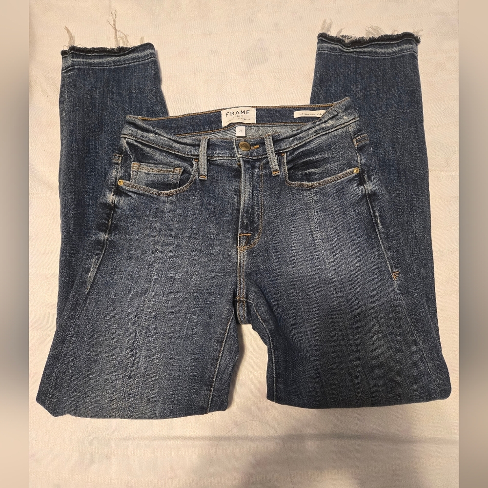 Frame Denim Le Nouveau Straight Jeans Sheffield Color Blue Size 24 - Picture 4 of 14